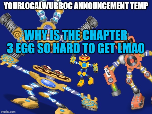 YourLocalWubboc Announcement Temp | WHY IS THE CHAPTER 3 EGG SO HARD TO GET LMAO | image tagged in yourlocalwubboc announcement temp | made w/ Imgflip meme maker