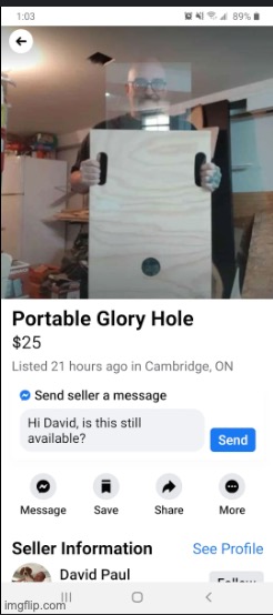 image tagged in memes,funny,portable glory hole,craigslist,50 dollars | made w/ Imgflip meme maker