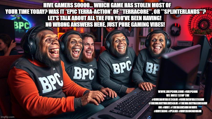 HIVE GAMERS SOOOO… WHICH GAME HAS STOLEN MOST OF YOUR TIME TODAY? WAS IT *EPIC TERRA-ACTION* OF **TERRACORE**, OR **SPLINTERLANDS**? 
LET’S TALK ABOUT ALL THE FUN YOU’VE BEEN HAVING!   
NO WRONG ANSWERS HERE, JUST PURE GAMING VIBES! WWW.BILPCOIN.COM #BILPCOIN WE MUST STOP THE #BUILDAWHALESCAM #BUILDAWHALEFARM #THEMARKYMARKSCAM #THEMARKYMARKFARM ON #HIVE #THEDARKSIDEOFHIVE #HIVEBLOG #PEAKD #HIVEBLOCKCHAIN | made w/ Imgflip meme maker