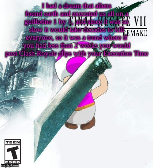 Final Hecate VII (thank you disco) | I had a dream that aliens found earth and executed us all on a guillotine 1 by 1, and since it was so slow it would take decades to kill everyone, so it was a trend where if you had less than 2 weeks you would post Clash Royale clips with your Execution Time | image tagged in final hecate vii thank you disco | made w/ Imgflip meme maker