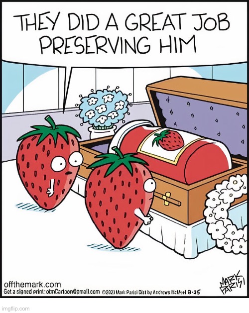 image tagged in comics,off the mark,strawberries,preserves,funeral | made w/ Imgflip meme maker
