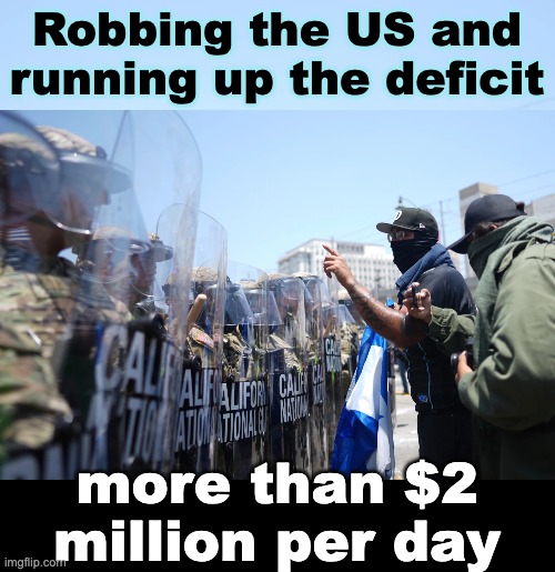 Who's the party of big government? The party of waste and illegal military action? | Robbing the US and running up the deficit more than $2 million per day | image tagged in trump,dictator,illegal,idiocracy,national guard,los angeles | made w/ Imgflip meme maker