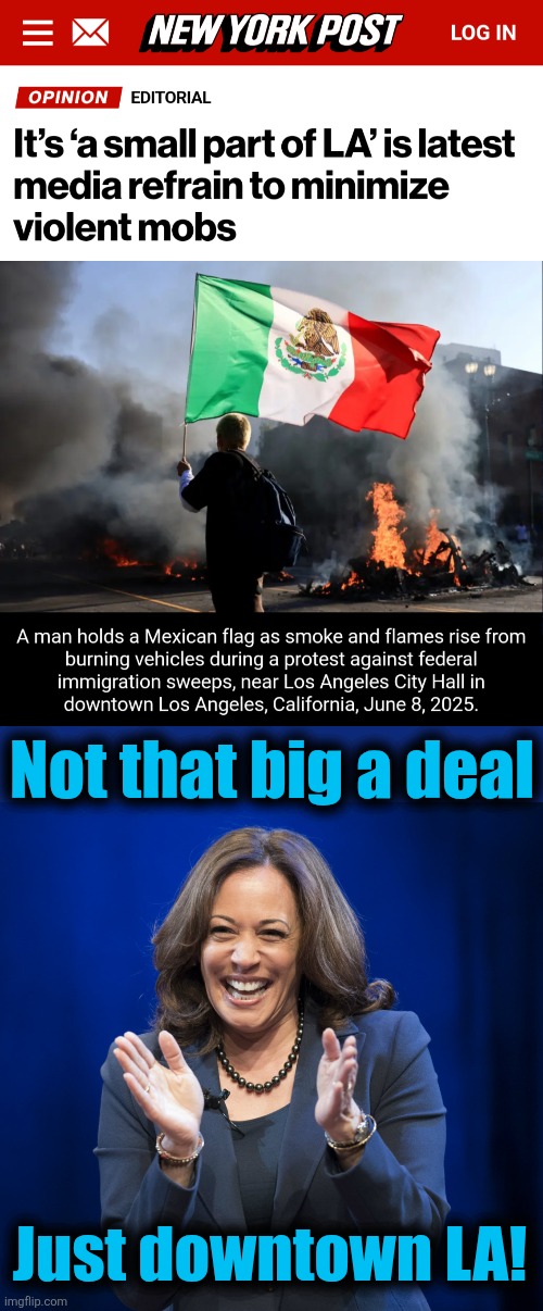 "Just a small part of LA" is the new "mostly peaceful" | Not that big a deal; Just downtown LA! | image tagged in kamala harris laughing,memes,los angeles,riots,democrats,small part | made w/ Imgflip meme maker