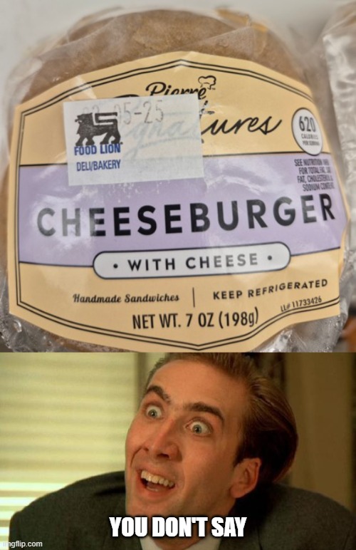 Hold the...never mind. | YOU DON'T SAY | image tagged in nicolas cage,cheeseburger,you don't say,junk food,food memes,nasty food | made w/ Imgflip meme maker