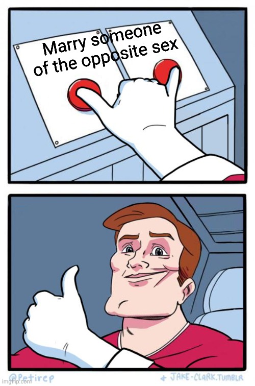 Both Buttons Pressed | Marry someone of the opposite sex | image tagged in both buttons pressed | made w/ Imgflip meme maker