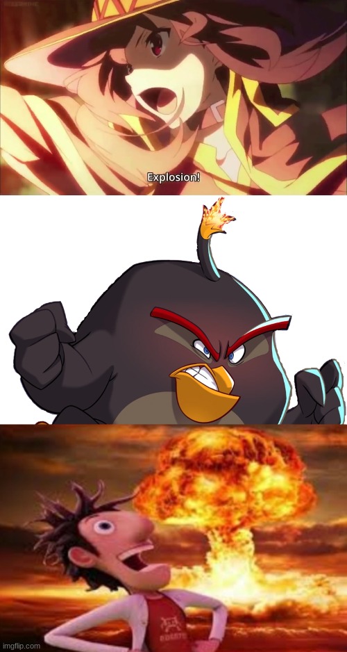 image tagged in megumin konosuba explosion,flint lockwood explosion | made w/ Imgflip meme maker