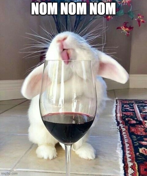 Drunk Bunny | NOM NOM NOM | image tagged in bunnies | made w/ Imgflip meme maker