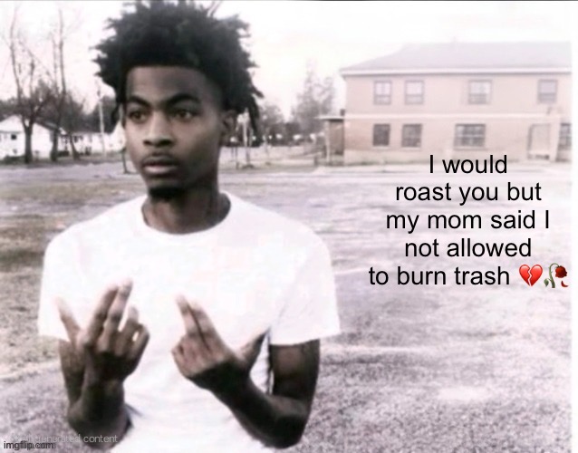 Sybau free | I would roast you but my mom said I not allowed to burn trash 💔🥀 | image tagged in sybau free | made w/ Imgflip meme maker