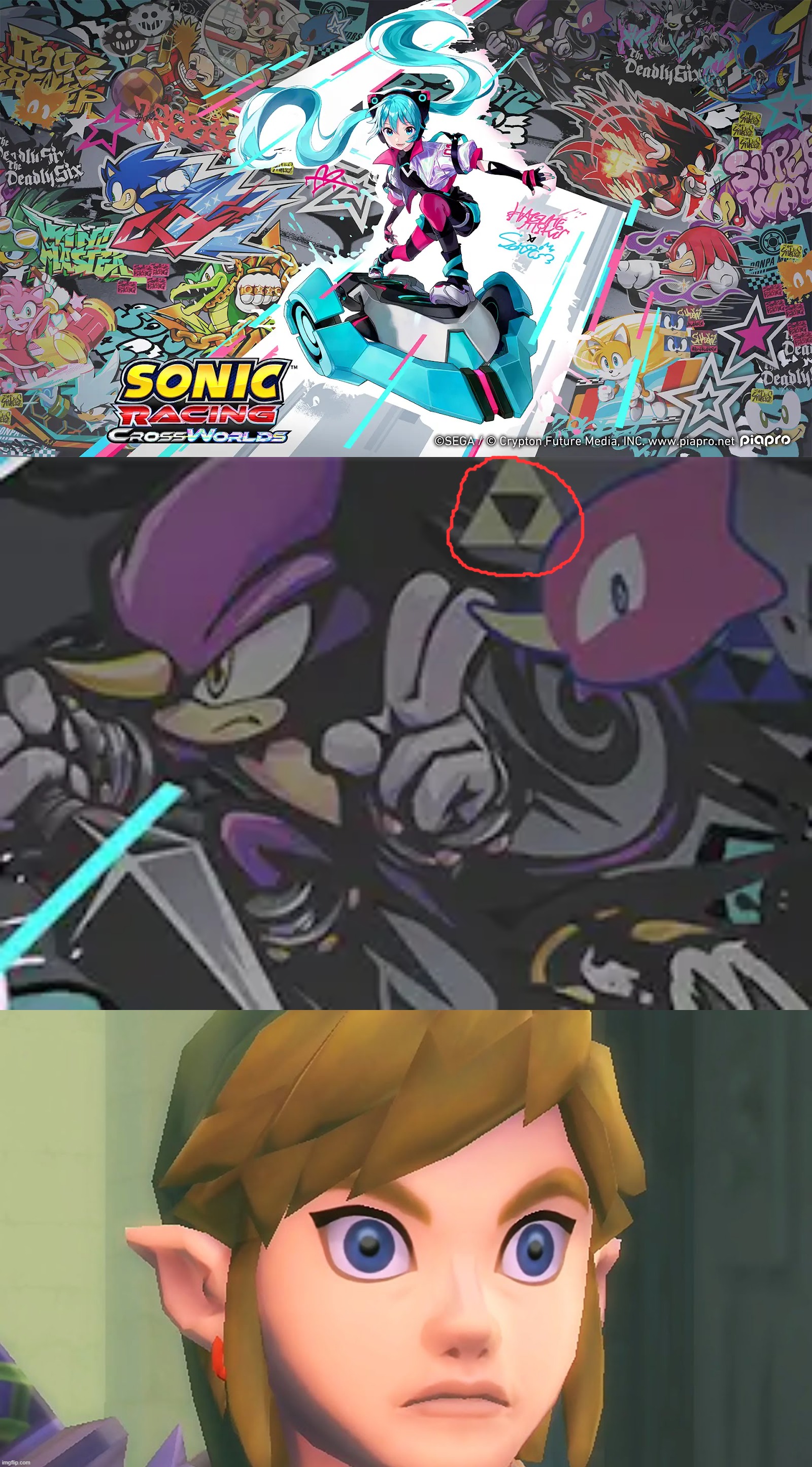 Legend of Zelda DLC guests for Sonic Racing: Crossworlds confirmed? | image tagged in sonic the hedgehog,legend of zelda,dlc | made w/ Imgflip meme maker