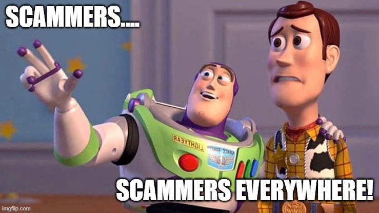 scammers everywhere | SCAMMERS.... SCAMMERS EVERYWHERE! | image tagged in scammers everywhere | made w/ Imgflip meme maker