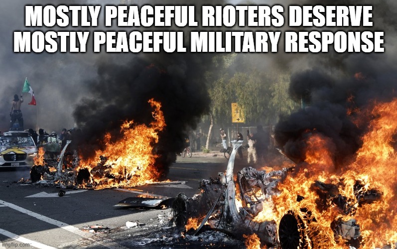 Time to get serious about state insurrection | MOSTLY PEACEFUL RIOTERS DESERVE
MOSTLY PEACEFUL MILITARY RESPONSE | image tagged in la riots,700 marines | made w/ Imgflip meme maker