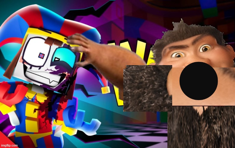 grug getting scared by pomni | image tagged in pomni | made w/ Imgflip meme maker