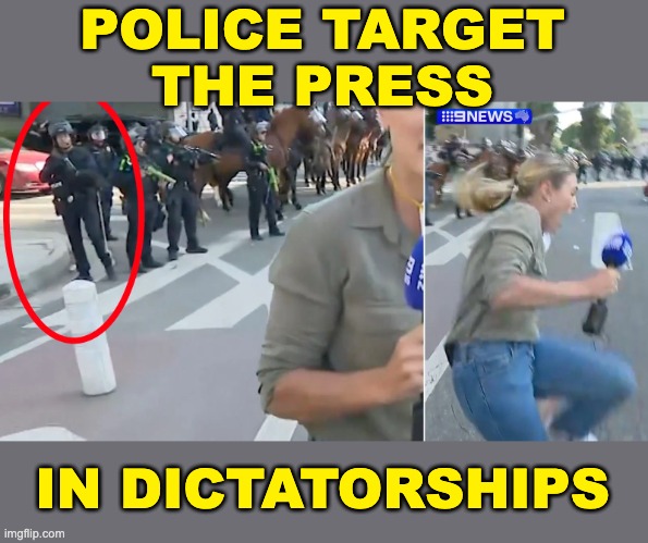 Creating a devastation is the first step | POLICE TARGET
THE PRESS; IN DICTATORSHIPS | image tagged in trump's forces shoot reporter,dictatorship,los angeles | made w/ Imgflip meme maker