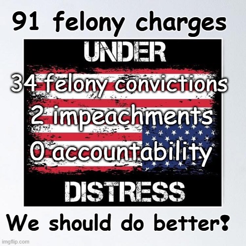 trump for prison | 91 felony charges; 34 felony convictions; 2 impeachments; 0 accountability; We should do better❢ | made w/ Imgflip meme maker