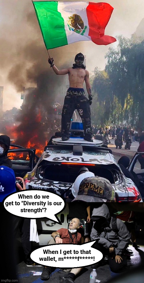 democrat values always come down to one thing | When do we
get to "Diversity is our
strength"? When I get to that
wallet, m*****f*****! | image tagged in los angeles riots 9 june 2025,memes,los angeles,democrats,illegal immigrants,crime | made w/ Imgflip meme maker