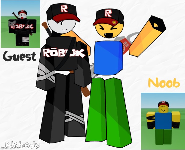 Guest and Noob (This took way to long and its not even good *sob* and imgflip killed the quality) | image tagged in roblox,ocs | made w/ Imgflip meme maker