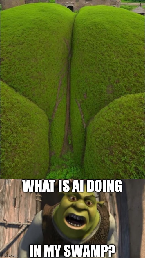 Swamp | WHAT IS AI DOING; IN MY SWAMP? | image tagged in shrek what are you doing in my swamp | made w/ Imgflip meme maker