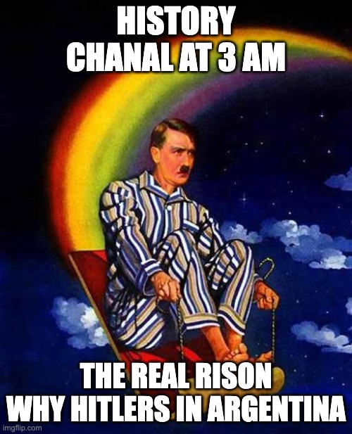 Random Hitler | HISTORY CHANAL AT 3 AM; THE REAL RISON WHY HITLERS IN ARGENTINA | image tagged in random hitler | made w/ Imgflip meme maker