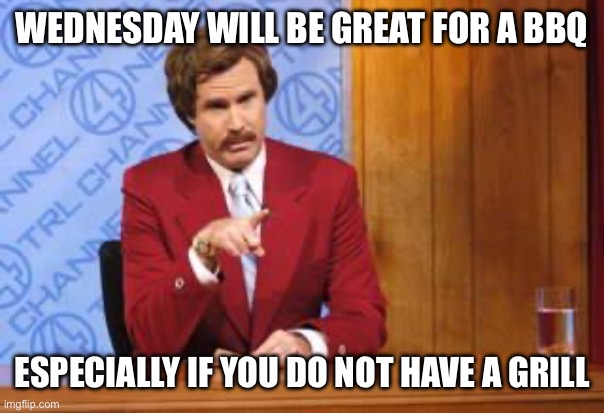 Drunk Weatherman | WEDNESDAY WILL BE GREAT FOR A BBQ ESPECIALLY IF YOU DO NOT HAVE A GRILL | image tagged in drunk weatherman | made w/ Imgflip meme maker