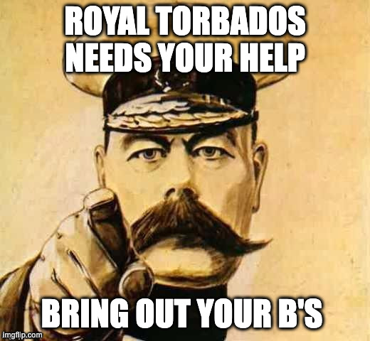 Your country needs you  | ROYAL TORBADOS NEEDS YOUR HELP; BRING OUT YOUR B'S | image tagged in your country needs you | made w/ Imgflip meme maker