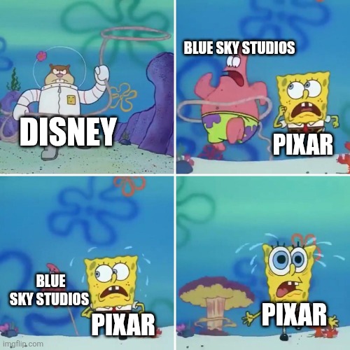 Sandy Lasso | BLUE SKY STUDIOS; DISNEY; PIXAR; BLUE SKY STUDIOS; PIXAR; PIXAR | image tagged in sandy lasso,disney,blue sky,pixar,blue sky studios | made w/ Imgflip meme maker
