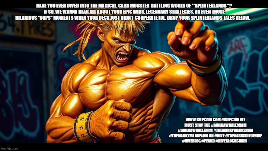 HAVE YOU EVER DIVED INTO THE MAGICAL, CARD MONSTER-BATTLING WORLD OF **SPLINTERLANDS**? IF SO, WE WANNA HEAR ALL ABOUT YOUR EPIC WINS, LEGENDARY STRATEGIES, OR EVEN THOSE HILARIOUS "OOPS" MOMENTS WHEN YOUR DECK JUST DIDN’T COOPERATE LOL. DROP YOUR SPLINTERLANDS TALES BELOW. WWW.BILPCOIN.COM #BILPCOIN WE MUST STOP THE #BUILDAWHALESCAM #BUILDAWHALEFARM #THEMARKYMARKSCAM #THEMARKYMARKFARM ON #HIVE #THEDARKSIDEOFHIVE #HIVEBLOG #PEAKD #HIVEBLOCKCHAIN | made w/ Imgflip meme maker