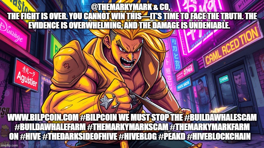 @THEMARKYMARK & CO,  
THE FIGHT IS OVER. YOU CANNOT WIN THIS—IT’S TIME TO FACE THE TRUTH. THE EVIDENCE IS OVERWHELMING, AND THE DAMAGE IS UNDENIABLE. WWW.BILPCOIN.COM #BILPCOIN WE MUST STOP THE #BUILDAWHALESCAM #BUILDAWHALEFARM #THEMARKYMARKSCAM #THEMARKYMARKFARM ON #HIVE #THEDARKSIDEOFHIVE #HIVEBLOG #PEAKD #HIVEBLOCKCHAIN | made w/ Imgflip meme maker