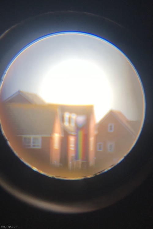 I’m pointing my telescope like a gun at a pride flag in front of my house | made w/ Imgflip meme maker