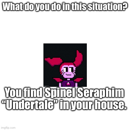 I’ll roll a d20 and I’ll tell you what happens next if you respond. | What do you do in this situation? You find Spinel Seraphim “Undertale” in your house. | made w/ Imgflip meme maker
