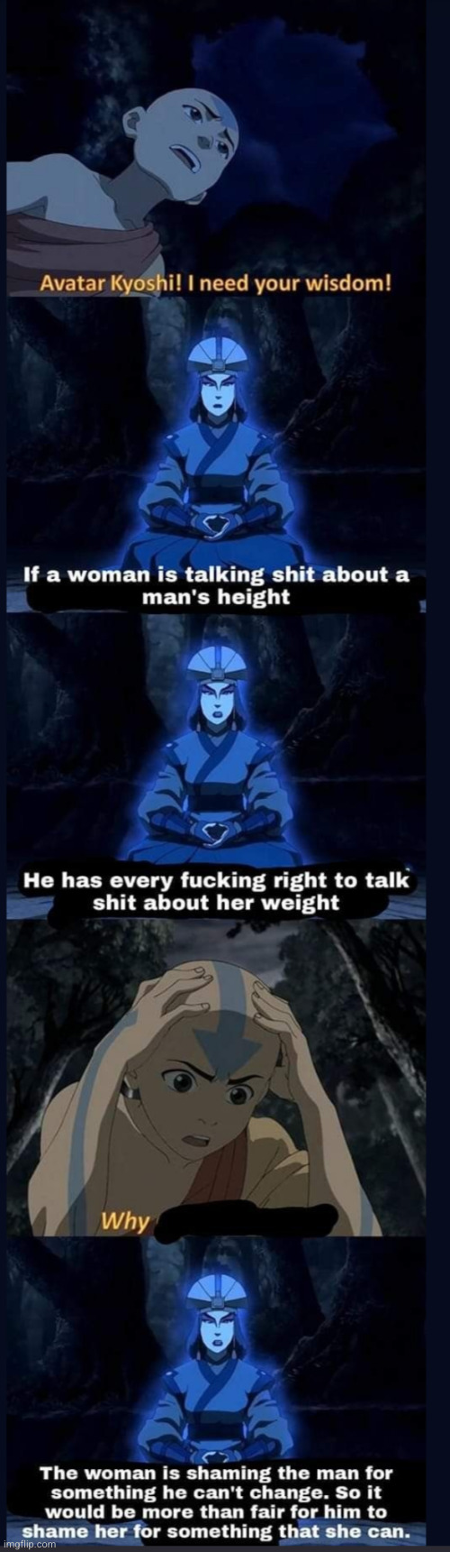 all praises to avatar kyoshi | image tagged in avatar,anime,so true,fat,tall,women | made w/ Imgflip meme maker