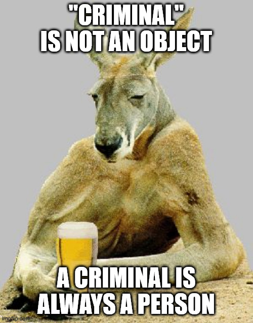 Shut up and have a beer | "CRIMINAL" IS NOT AN OBJECT A CRIMINAL IS ALWAYS A PERSON | image tagged in shut up and have a beer | made w/ Imgflip meme maker