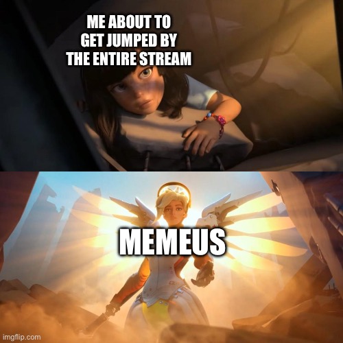 Honestly chat, Yk what Idfk what to put in the title tbh, like who rly cares? | ME ABOUT TO GET JUMPED BY THE ENTIRE STREAM; MEMEUS | image tagged in savior mercy | made w/ Imgflip meme maker
