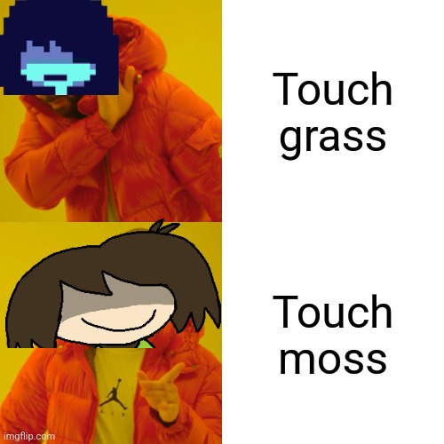 Just like grass... it's fine. | Touch grass; Touch moss | image tagged in memes,drake hotline bling,moss,kris,deltarune | made w/ Imgflip meme maker