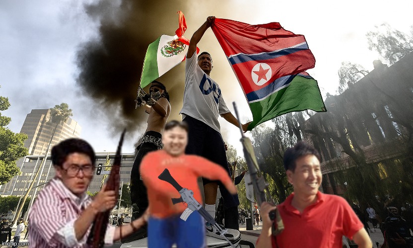 L.A. Riots 2025 meme | image tagged in memes,los angeles,riots,politics,north korea,kim jong un | made w/ Imgflip meme maker