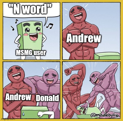 Guy getting beat up | "N word"; Andrew; MSMG user; Andrew; Donald | image tagged in guy getting beat up | made w/ Imgflip meme maker