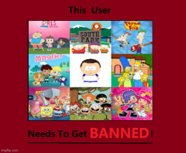 Ptbf2002 needs to get banned! | image tagged in the simpsons,the loud house,spongebob squarepants,phineas and ferb,ed edd n eddy,sofia the first | made w/ Imgflip meme maker