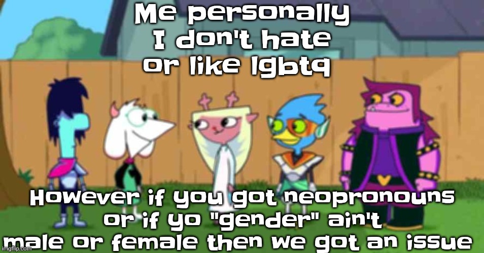 dell toe ruin | Me personally I don't hate or like lgbtq; However if you got neopronouns or if yo "gender" ain't male or female then we got an issue | image tagged in dell toe ruin | made w/ Imgflip meme maker