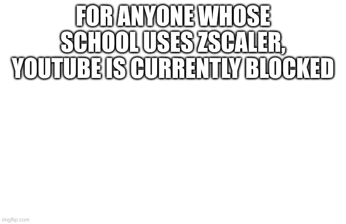 frick | FOR ANYONE WHOSE SCHOOL USES ZSCALER, YOUTUBE IS CURRENTLY BLOCKED | image tagged in sadas | made w/ Imgflip meme maker