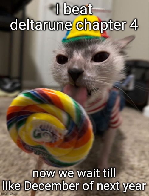 deltarune next year | I beat deltarune chapter 4; now we wait till like December of next year | image tagged in silly goober | made w/ Imgflip meme maker