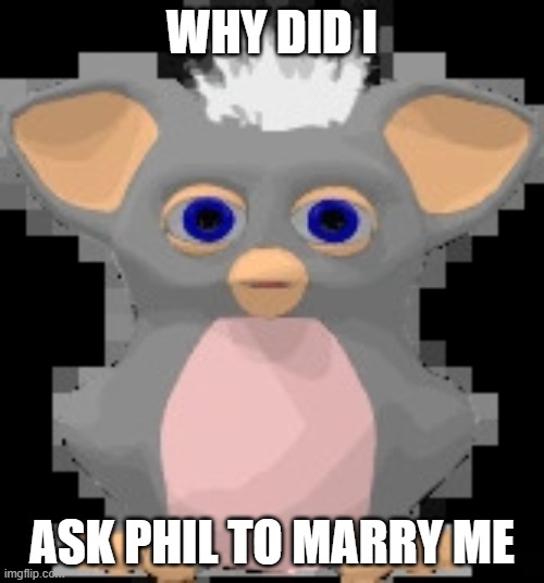 cry... | WHY DID I; ASK PHIL TO MARRY ME | image tagged in sad furby | made w/ Imgflip meme maker