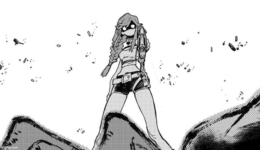 This manga is fire (gachiakuta) | image tagged in riyou pointing at gun at you | made w/ Imgflip meme maker