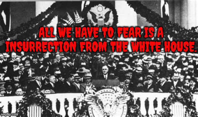 All we have have to fear | ALL WE HAVE TO FEAR IS A INSURRECTION FROM THE WHITE HOUSE. | image tagged in all we have have to fear,fdr,trump's insurrection continues,convicted criminal,putin's puppet,incompetent | made w/ Imgflip meme maker