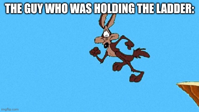 wiley coyote | THE GUY WHO WAS HOLDING THE LADDER: | image tagged in wiley coyote | made w/ Imgflip meme maker