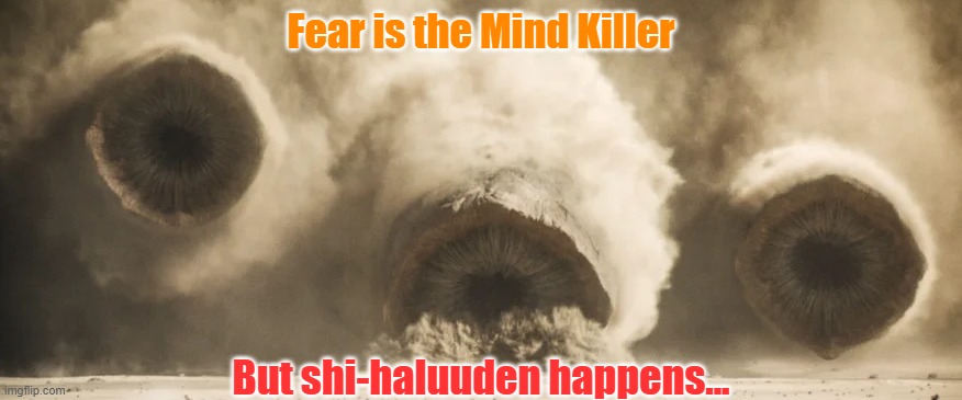 Bad day | Fear is the Mind Killer; But shi-haluuden happens... | image tagged in dune | made w/ Imgflip meme maker