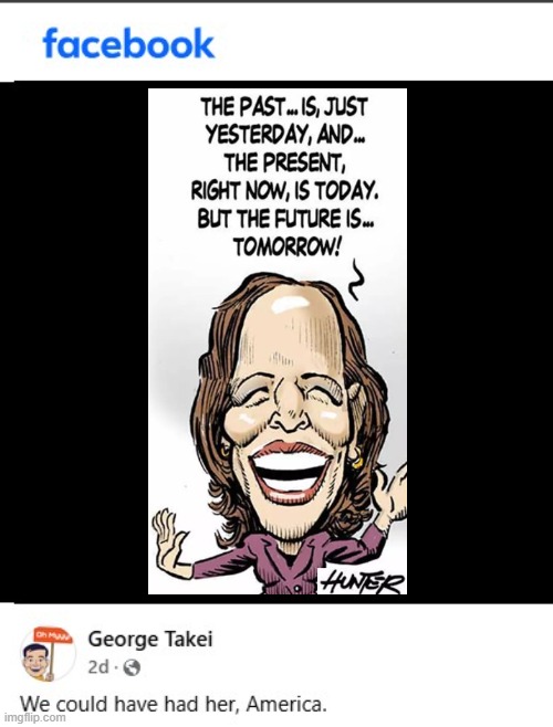 What a loss! | image tagged in george takei on kamala harris,idiot harris | made w/ Imgflip meme maker