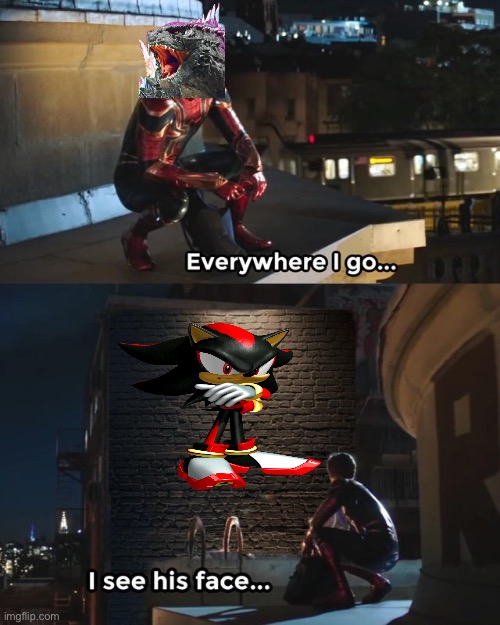 There is like no meme in existence without this mf in the comments (no hate intended) | image tagged in everywhere i go i see his face,shadow the hedgehog | made w/ Imgflip meme maker