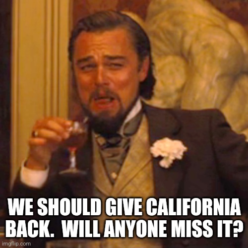 Laughing Leo Meme | WE SHOULD GIVE CALIFORNIA BACK.  WILL ANYONE MISS IT? | image tagged in memes,laughing leo | made w/ Imgflip meme maker