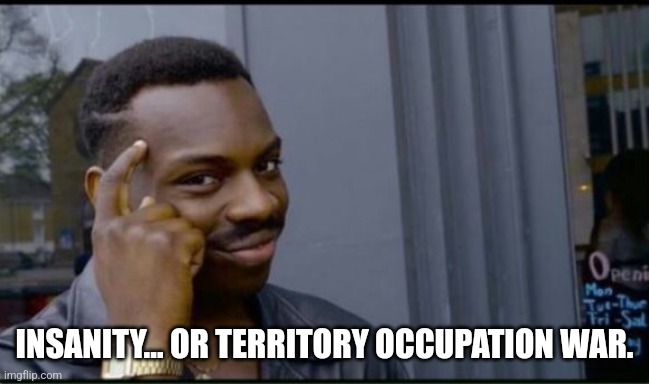 Thinking Black Man | INSANITY... OR TERRITORY OCCUPATION WAR. | image tagged in thinking black man | made w/ Imgflip meme maker
