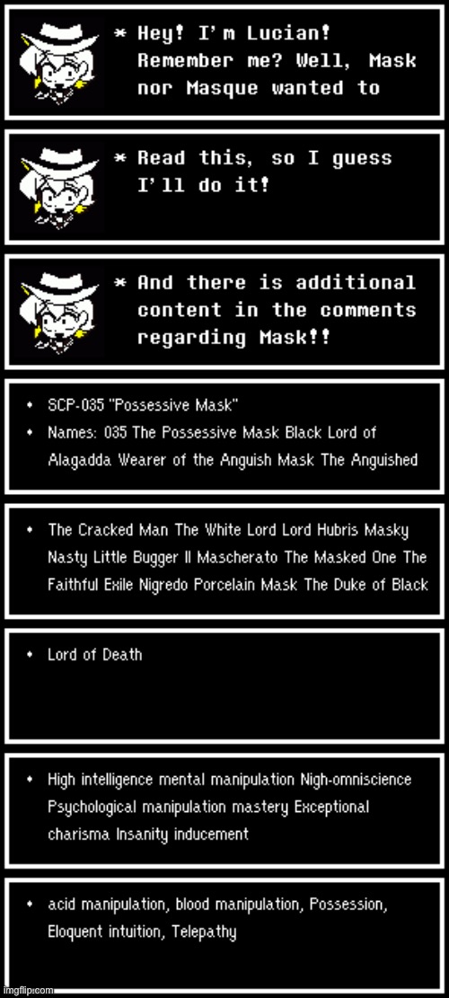 Mask’s official lore and title before he arrived in the Underground | made w/ Imgflip meme maker