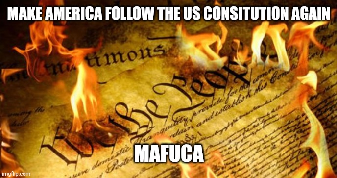 Constitution In Flames | MAKE AMERICA FOLLOW THE US CONSITUTION AGAIN; MAFUCA | image tagged in constitution in flames | made w/ Imgflip meme maker